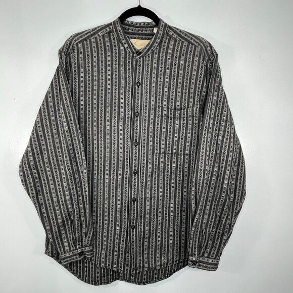 Scully Men long sleeve shirts Collarless Striped Western Cowboy Size M Button Up - Picture 1 of 11